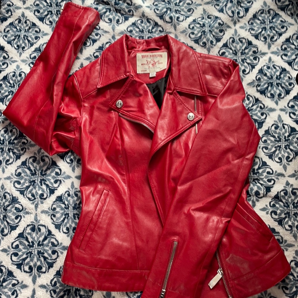 XS true religion red leather jacket